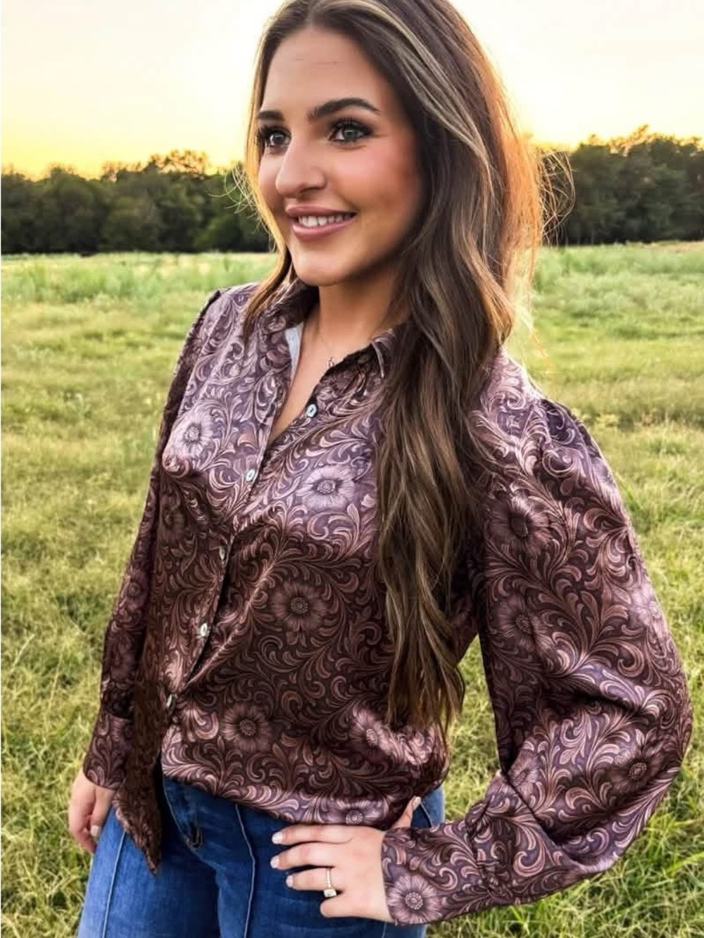 Womens Bronzed Bloom Button Up!!